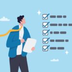 ilustração de um homem segurando um papel e dando ok em um checklist